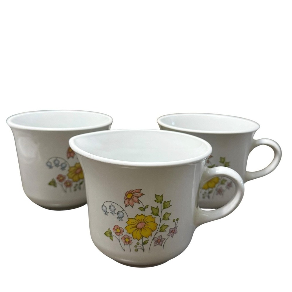 Vintage Corelle Corning Wildflower Cups & Creamer Set 3pc Floral USA Replacement